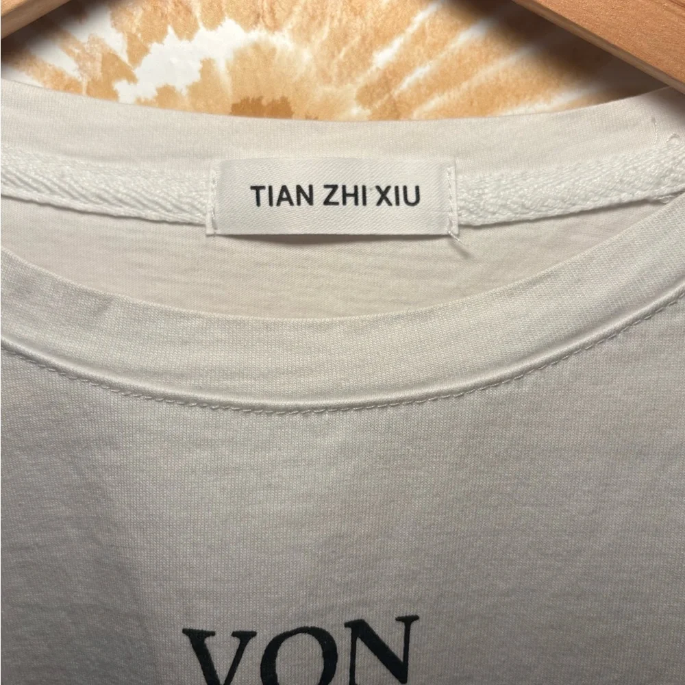 White Graphic Tee w/ Lace Overlay | Edgy Feminine Bach Print Tee | Euro C Medium - Picture 3 of 5